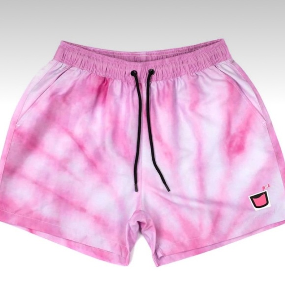 BARSTOOL SPORTS PINK WHITNEY PINK AND WHITE TIE DIE SWIM SHORTS WITH LINING - Picture 1 of 7